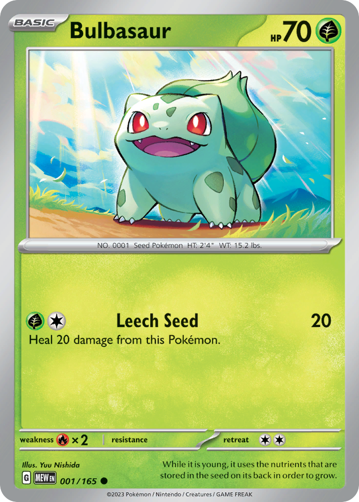 BULBASAUR 001/165 Common 151 Pokemon Near Mint
