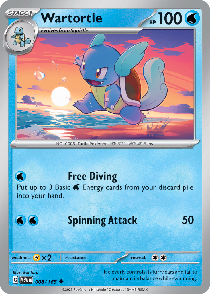 WARTORTLE 008/165 Uncommon 151 Pokemon Near Mint
