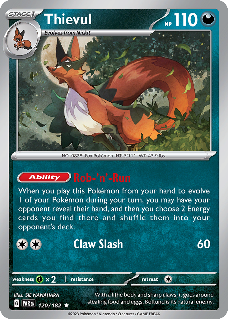 THIEVUL 120/182 Rare Paradox Rift Pokemon Reverse Holo Near Mint