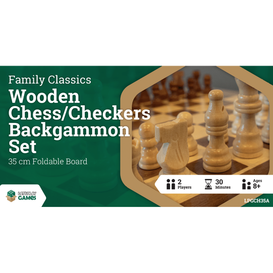LPG Classics Wooden Folding Chess/Checkers/Backgammon Set 35cm