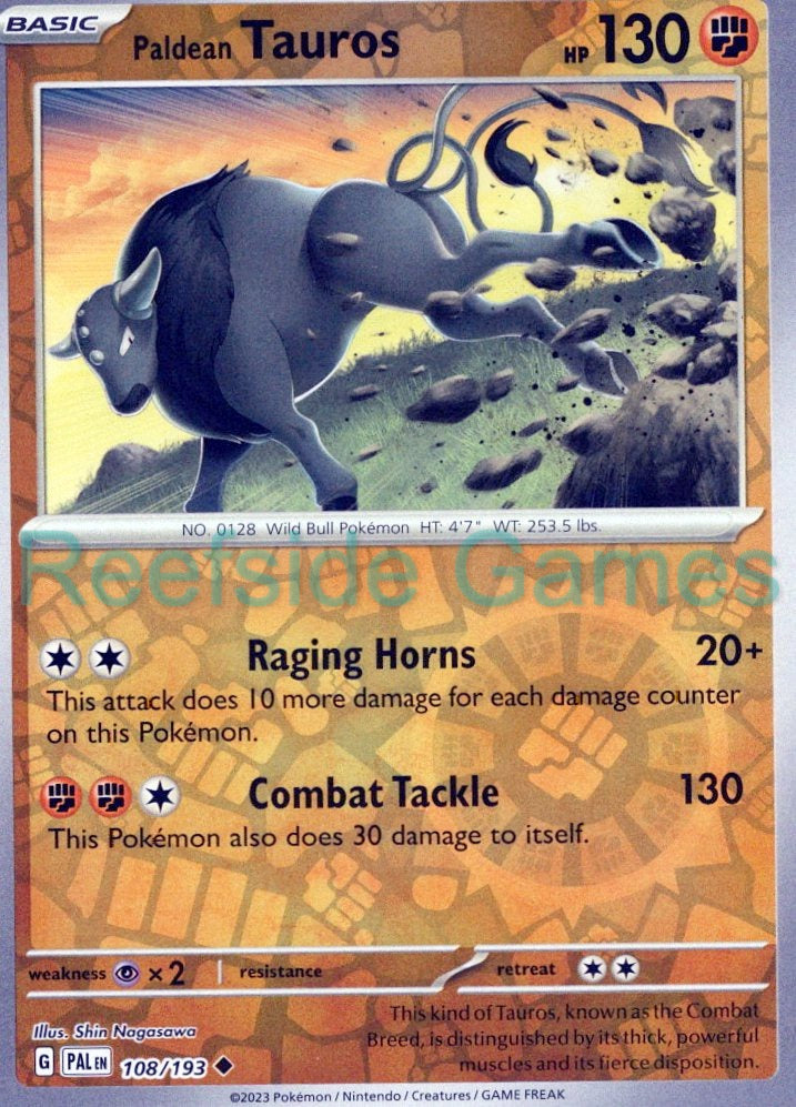 PALDEAN TAUROS 108/193 Uncommon Paldea Evolved Pokemon Reverse Holo Near Mint