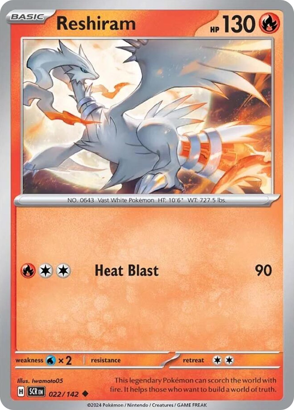 RESHIRAM 22/142 Uncommon Stellar Crown Pokemon Near Mint