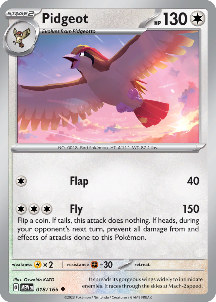 PIDGEOT 018/165 Uncommon 151 Pokemon Near Mint