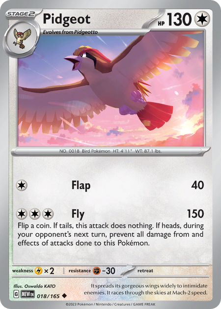 PIDGEOT 018/165 Uncommon 151 Pokemon Near Mint