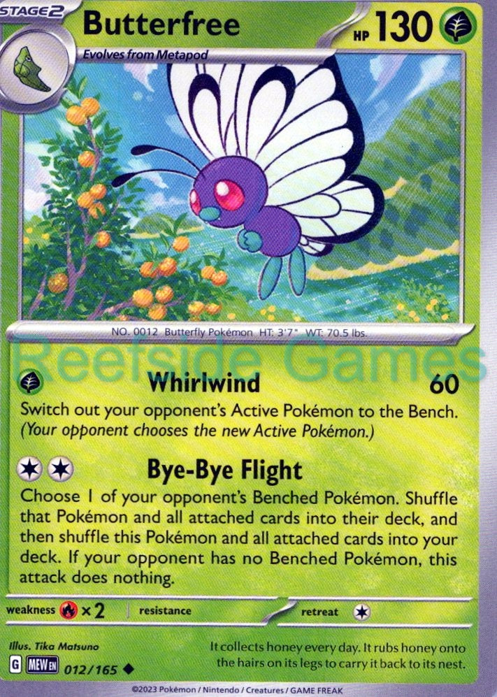 BUTTERFREE 012/165 Uncommon 151 Pokemon Near Mint